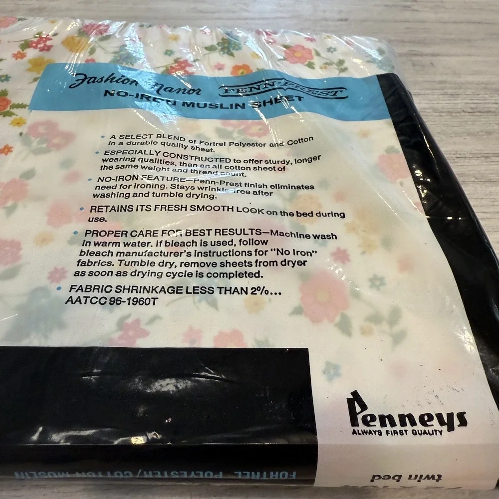 Vintage Penneys Fashion Manor Twin Bed Sheet Floral No-Iron Muslin 72x104‎ New
